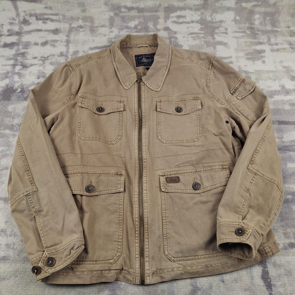 GH Bass Y2K Utility Field Jacket Mens L Khaki Cotton Canvas  Cargo Barn Coat